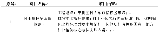 宁夏医科大学双怡校区风雨操场配套暖管网项目招标公告